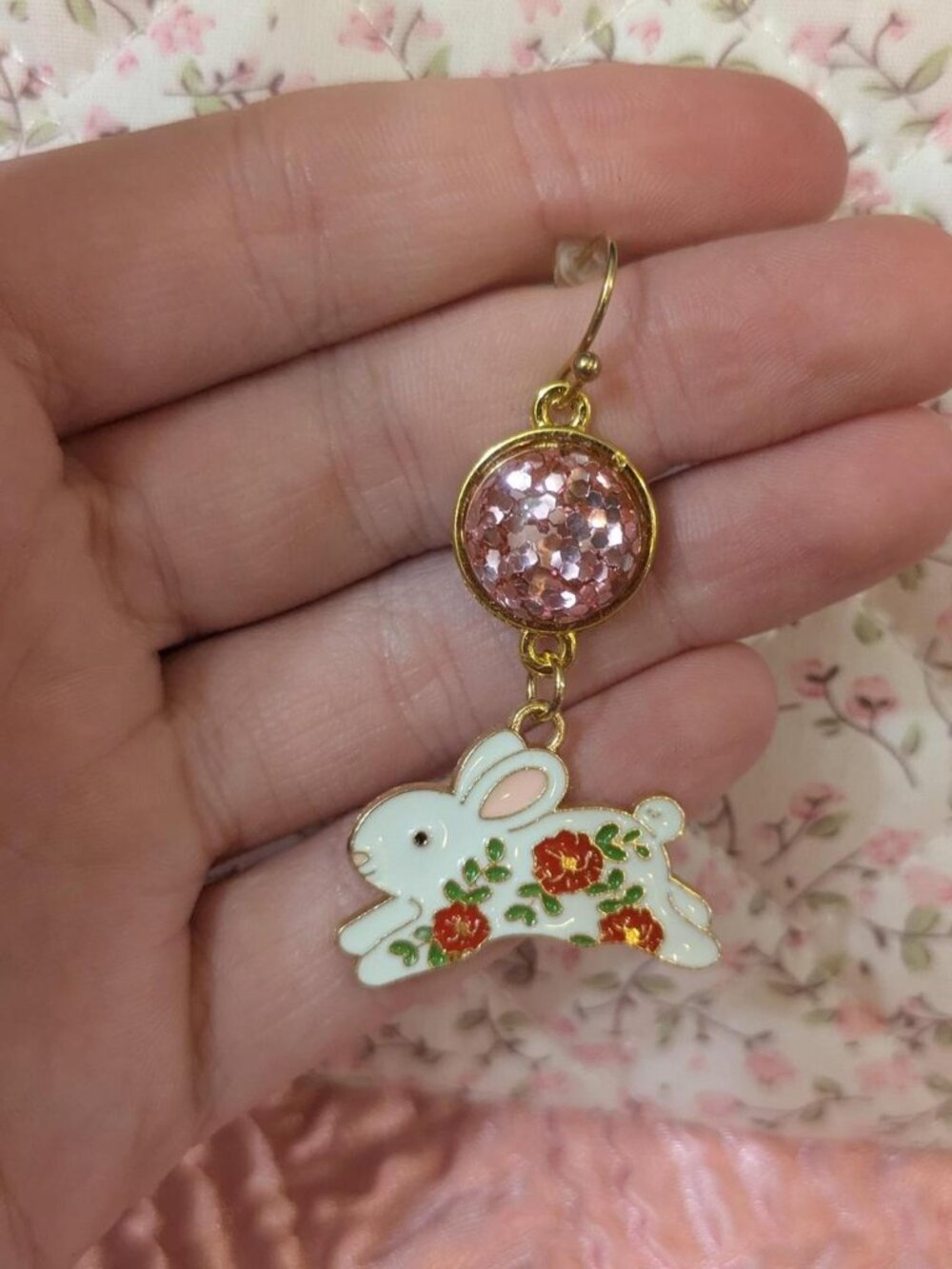 handmade floral bunny rabbit earrings